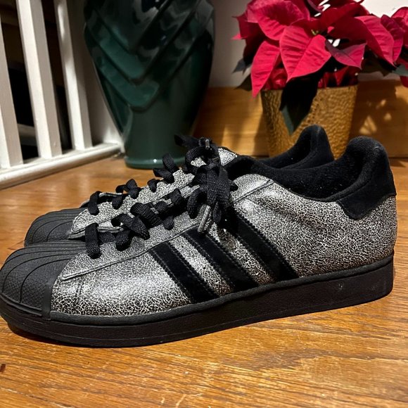 grey leather superstars